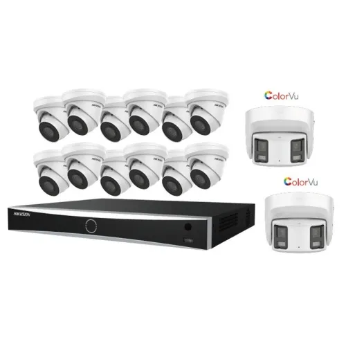 Hikvision EKI-K164T814A IR   180° Panoramic Surveillance Kit with 4K 16-Channel NVR DS-7616NXI-K1/8P, (12) 8MP IP IR Cameras ECI-T28F2, and (2) 8MP 180° Panoramic Camera DS-2CD2387G2P-LSU/SL