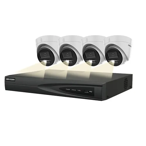Hikvision EKI-K42T44H 4MP Turret PoE Kit, Includes (1) 4-Channel 4K NVR, (4) 4MP Turret Cameras DS-2CD1343G2-LIUF (2.8mm)