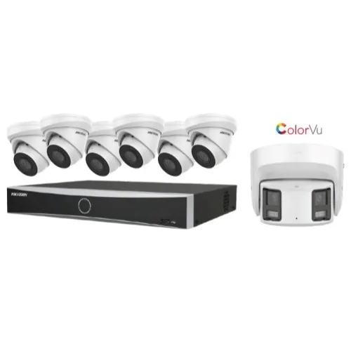 Hikvision EKI-K82T87A IR + 180° Panoramic Surveillance Kit with 4K 8-Channel NVR DS-7608NXI-K1/8P, (6) 8MP IP IR Cameras ECI-T28F2, and (1) 8MP 180° Panoramic Camera DS-2CD2387G2P-LSU/SL
