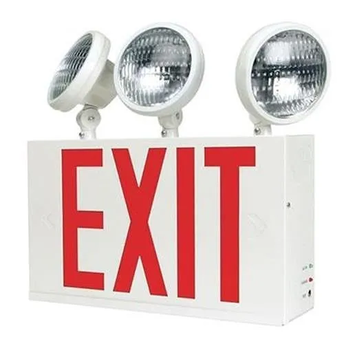 Mircom EL-7027BR-NYC LED Emergency Exit Sign Combo with Adjustable Heads, Thermoplastic Shell, 120 Minute Battery Backup, NYC Approved, Red