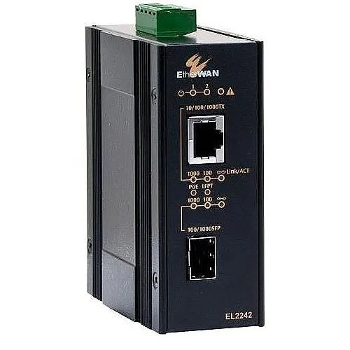 EtherWAN EL2242-V1B Hardened Gigabit PoE to 100/1000BASE-X SFP Media Converter