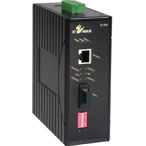 EtherWAN EL900-A-N-1-A Hardened Media Converter, 20Km, Single Mode SC, 1310nm, 10-48VDC
