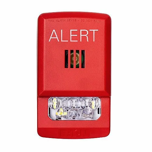 Eaton ELHSR-AL Eluxa LED Indoor Horn Strobe, Wall Mount, 24V, 15/185 cd, ALERT Marking, Clear Lens, Red