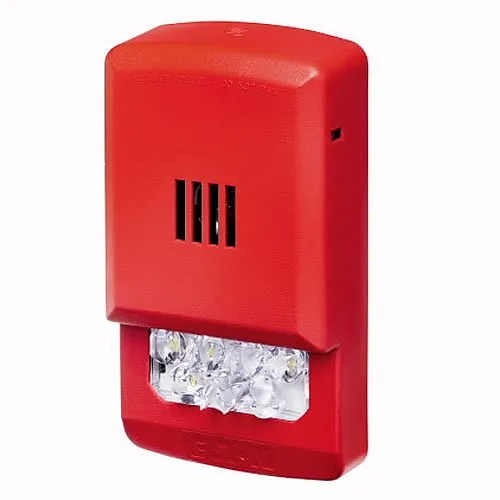 Eaton ELHSR-N Eluxa LED Indoor Horn Strobe, Wall Mount, 15/185 cd, 24V, No Lettering, Clear Lens, Red