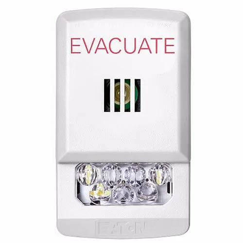 Eaton ELHSW-EV Eluxa LED Indoor Horn Strobe, Wall Mount, 24V, 15/185 cd, EVACUATE Marking, White