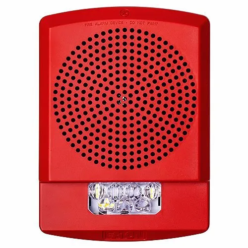 Eaton ELSPSTR-M Eluxa LED High Fidelity Indoor Speaker Strobe, Wall Mount, 25/70V, 15/185 cd, EMERGENCY Marking, Clear Lens, Red