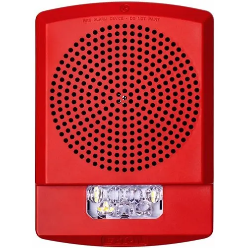 Eaton ELSPSTR Wheelock Eluxa LED High Fidelity Speaker Strobe, Wall, FIRE Lettering, Clear Lens, 24VDC, 15/30/75/110/135/185 cd, Red