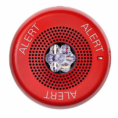Eaton ELSPSTRC-AL Eluxa LED High Fidelity Indoor LED Speaker Strobe, Ceiling Mount, 25/70V, 15/177 cd, ALERT Marking, Clear Lens, Red
