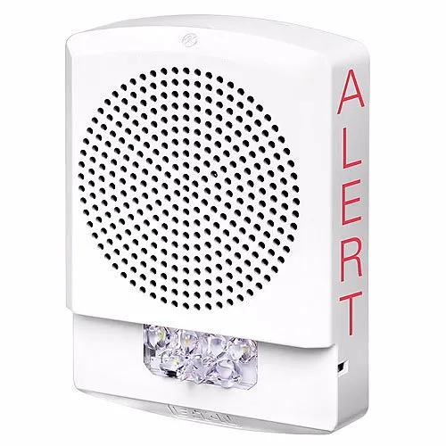 Eaton ELSPSTW-AL Wheelock Eluxa LED High Fidelity Speaker Strobe, Wall, ALERT Lettering, Clear Lens, 24VDC, 15/30/75/110/135/185 cd, White