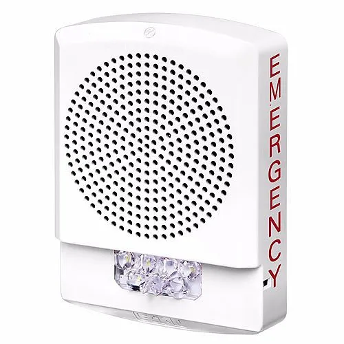 Eaton ELSPSTW-M Eluxa LED High Fidelity Indoor Speaker Strobe, Wall Mount, 25/70V, 15/185 cd, EMERGENCY Marking, Clear Lens, White