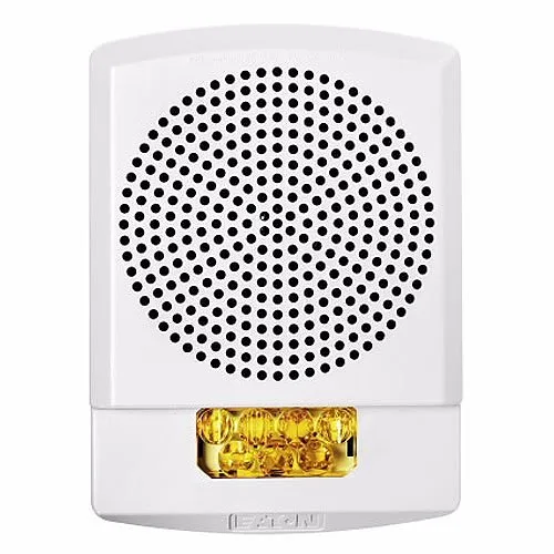 Eaton ELSPSTW-NA Eluxa LED High Fidelity Indoor LED Speaker Strobe, Wall Mount, 25/70V, 15/185 cd, No Lettering, Amber Lens, White