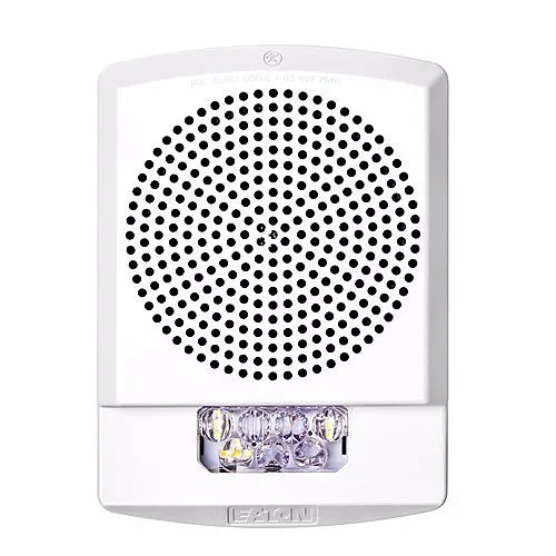 Eaton ELSPSTW Wheelock Eluxa LED High Fidelity Speaker Strobe, Wall, FIRE Lettering, Clear Lens, 24VDC, 15/30/75/110/135/185 cd, White, (Replaces E60-24MCW-FW, LSPSTW3)