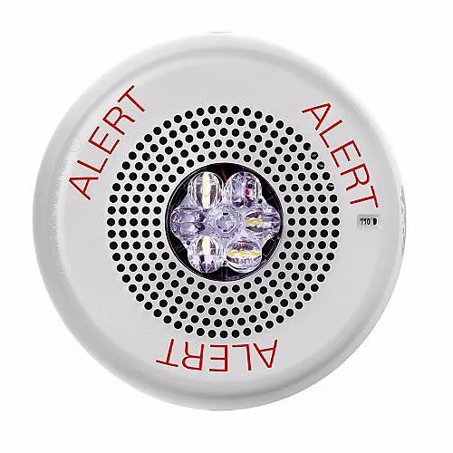 Eaton ELSPSTWC-AL Wheelock Eluxa LED High Fidelity Speaker Strobe, Ceiling, ALERT Lettering, Clear Lens, 24VDC, 15/30/75/110/150/177 cd, White