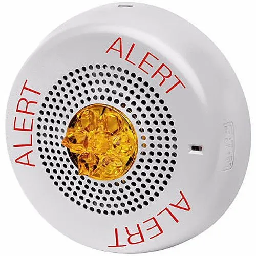 Eaton ELSPSTWC-ALA Wheelock Eluxa LED High Fidelity Speaker Strobe, Ceiling, ALERT Lettering, Amber Lens, 24VDC, 15/30/75/110/150/177 cd, White