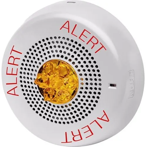 Eaton ELSPSTWC-ALA Eluxa LED High Fidelity Speaker Strobe, White, Ceiling, 24VDC, 15/30/75/110/150/177CD, ALERT, Amber Lens