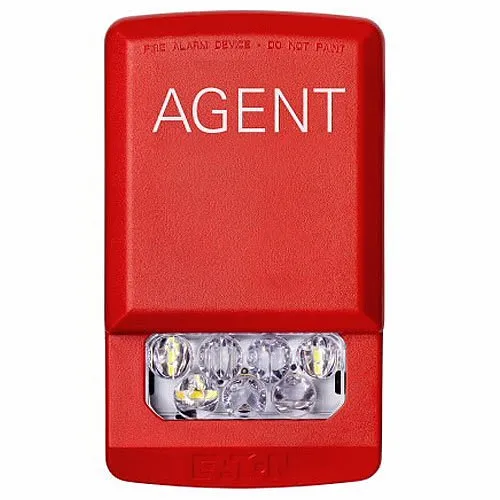 Eaton ELSTR-A Wheelock Eluxa LED Strobe, Wall, AGENT Lettering, Clear Lens, 24V, 15/30/75/110/135/185 cd, Red