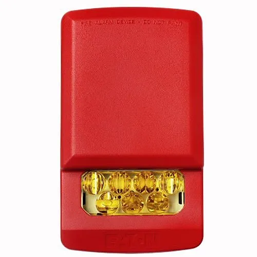 Eaton ELSTR-NA Wheelock Eluxa LED Strobe, Wall, No Lettering, Amber Lens, 24V, 15/30/75/110/135/185 cd, Red