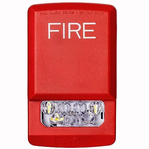 Eaton ELSTR Wheelock Eluxa LED Strobe, Wall, FIRE Lettering, Clear Lens, 24V, 15/30/75/110/135/185 cd, Red