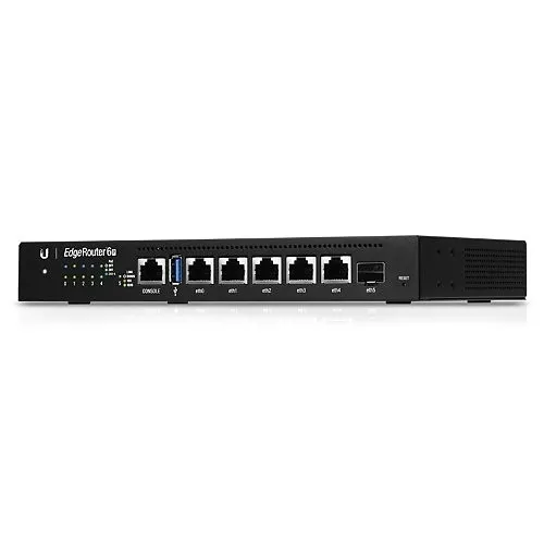 Ubiquiti ER-6P Fanless Router with Four-Core, 1 GHz MIPS64 Processor, 5-Port Gigabit RJ45 and 1-Port SFP