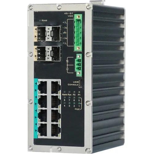 KBC Networks ESMGS8-P4-B Gigabit PoE+, SFP Ports 240W Total Budget Industrial Managed PoE Switch