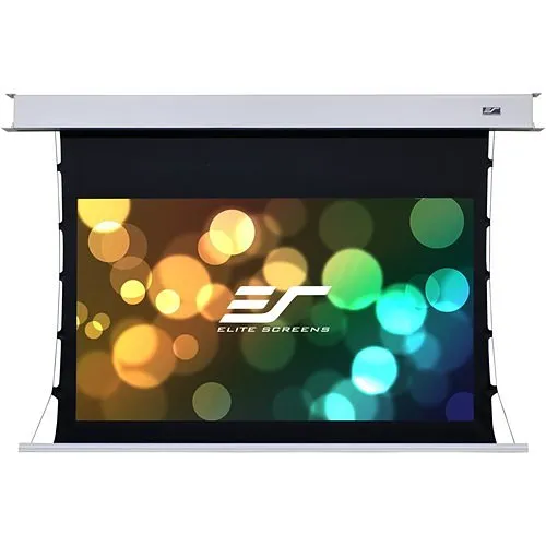 Elite Screens Evanesce Tab-Tension 92" 16:9, Recessed In-Ceiling Electric Tab Tensioned Projector Screen, Matte White Projection Screen Surface