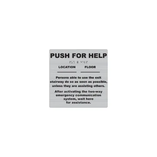 Talkaphone ETP-SIGN-PFH3 Instructional Sign, "PUSH FOR HELP", Brushed Silver