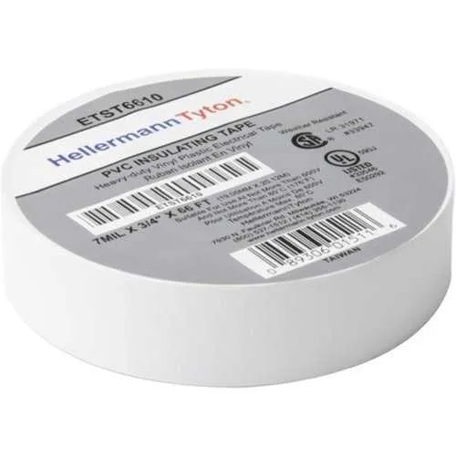 HellermannTyton ETST6610 Electrical Tape, .75"x 66' Roll, 7m Thick, PVC, 10-Pack, White