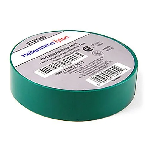 HellermannTyton ETST665 Electrical Tape, 0.75"x66' Roll, 7.0 mil Thick, PVC, Green, 10-Rolls