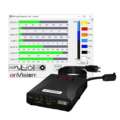 SurgeX EV-20815 Diagnostic Surge Suppressor + Scope Meter, EMI/RFI Filter, Couvs, ICE, 208V, 15A, 1 Outlet, Interface Cable Included
