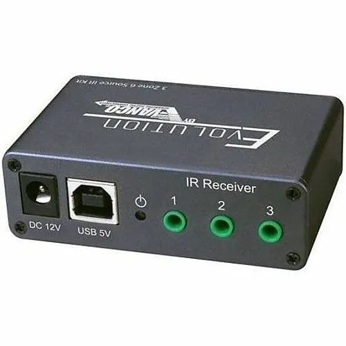 Evolution EV-IRKTTX Evolution Zone Source IR Kit, (1)Connecting Block, (1)Mini IR Receiver, (2)Dual IR Emitters and (1)12V DC Power Supply