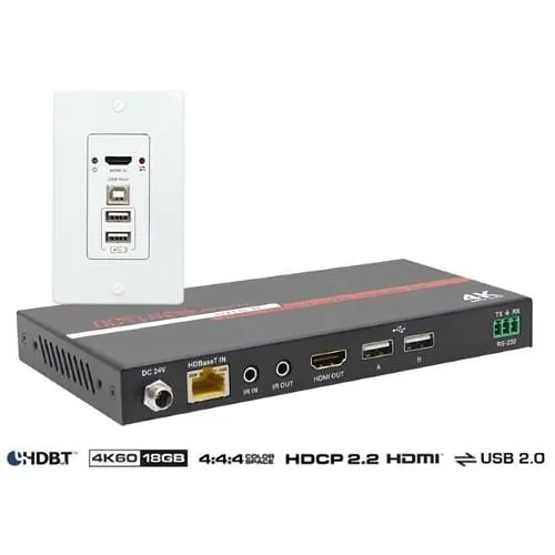 Hall EX-4KU USB and 4K HDMI with HDBaseT 2.0 Extension on Single Gang Wall-Plate