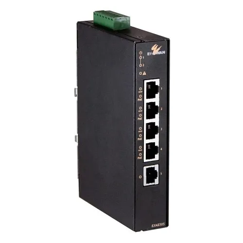 EtherWAN EX42305 Hardened Power over Ethernet Plus Ethernet Switch, 4-Port