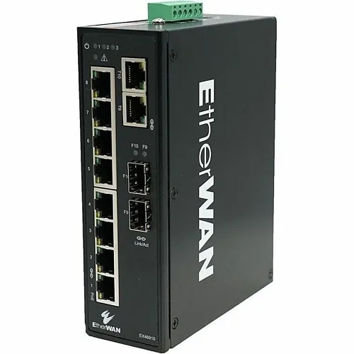 EtherWAN EX46910 Hardened Unmanaged 8-Port Gigabit PoE and 2-Port Gigabit RJ45/SFP Combo Ethernet Switch