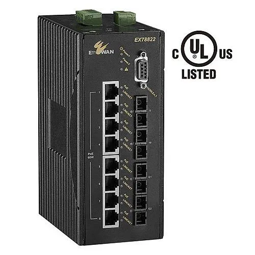 EtherWAN EX78802-01BT Hardened Managed 8-Port 10/100BASE-TX PoE + 2-Port Gigabit 10/100/1000BASE-TX