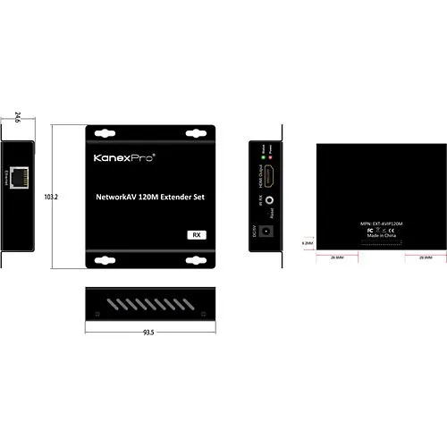 KanexPro EXT-AVIP120M NetworkAV Extender Set, Full HD 1080p, 120m, Video Extender Transmitter/Receiver, Black