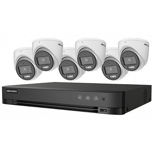 Hikvision T7208U2TA6C TurboHD ColorVu 5MP 7-Piece Kit, (6) DS-2CE70KF0T-MFS Turret Cameras, 2.8mm Lens, (1) iDS-7208HUHI-M1/S 8-Channel DVR, 2TB HDD