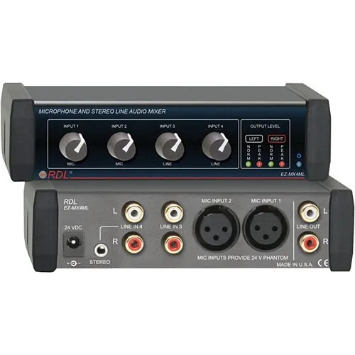 RDL EZ-MX4ML Mic and Stereo Line Audio Mixer, 4x1