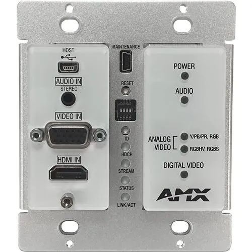 AMX FGN1115-WP-WH AMX NMX-ENC-N1115-WP-WH N1000 Series Wall plate Encoder, Minimal Proprietary Compression Video Over IP N1115 MPC Decor Style Wall plate Encoder with KVM, White