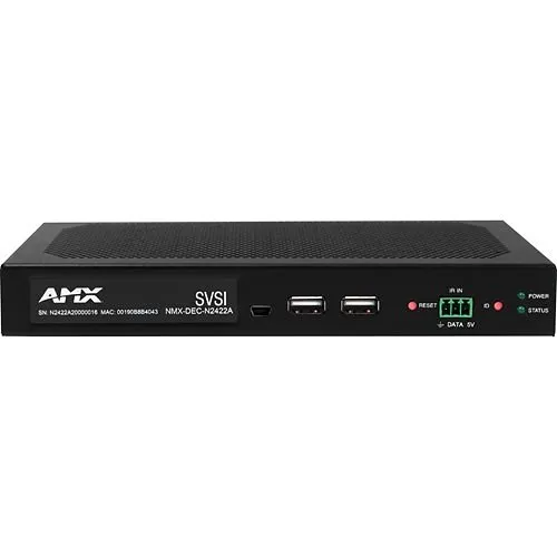 AMX FGN2422A-SA AMX NMX-DEC-N2422A JPEG 2000 4K60 4:4:4 and HDR Video over IP Decoder, Stand Alone with PoE+, KVM, and AES-67