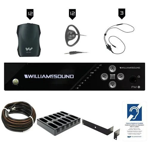 Williams AV FM 557-12 PRO FM+ Large-Area Dual FM and Wi-Fi Assistive Listening System with (12) R37 Receivers