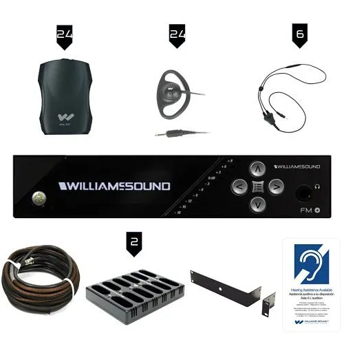 Williams AV FM 557 PRO FM+ Large-Area Assistive Listening System with Rack Panel Kit for both FM and Wi-Fi Transmission 4 Receivers and Dante