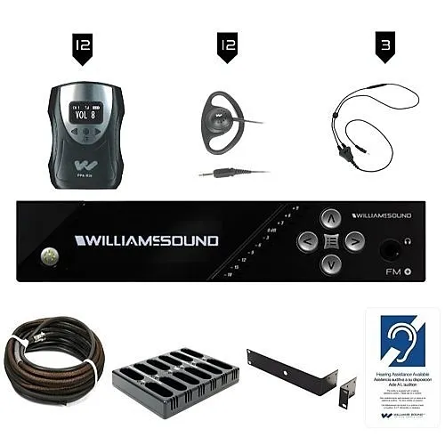 Williams AV FM 558-12 PRO FM+ Large-Area PRO Assistive Listening System Package with (12) R38 Receivers
