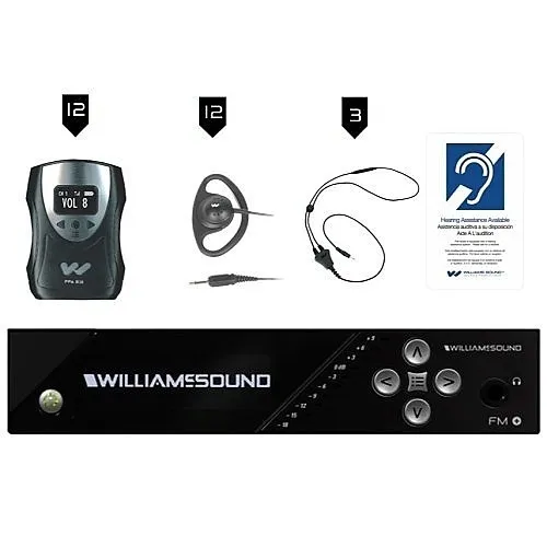 Williams AV FM 558-12 FM+ Large-Area Assistive Listening System Package with (12) R38 Receivers