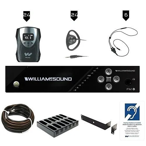 Williams AV FM 558-24 PRO FM+ Large-Area PRO Assistive Listening System Package with (24) R38 Receivers