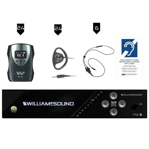 Williams AV FM 558-24 FM+ Large-Area Assistive Listening System Package with (24) R38 Receivers