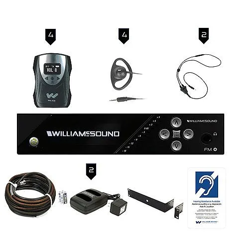 Williams AV FM 558 PRO FM+ Large-Area Dual FM and Wi-Fi Assistive Listening System with (4) R38 receivers