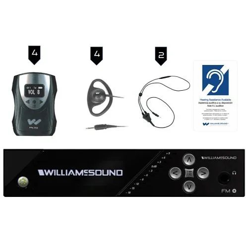 Williams AV FM 558 FM+ Large-Area Assistive Listening System Package with (4) R38 Receivers