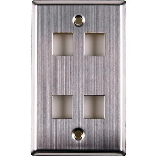 HellermannTyton FPQUAD-SS 4-Port Standard Single Gang Faceplate, Stainless Steel