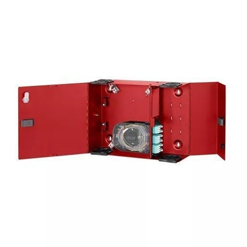Hubbell FCW4SPTRD FCW Series Wall Mount Cabinet, Double- Door, 4 Adapter Panels / Cassettes, Red