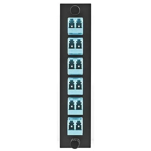 Hubbell FSPNLCDS6AQ Fiber Optic Patch Panel, Fiber, Adapter Panel, 12P, 6-LC DupLX, Zirc, Aqua